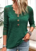 Modlily Blackish Green Long Sleeve V Neck T Shirt - S