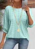 Modlily Cyan 3/4 Sleeve Round Neck Blouse - S