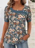 Modlily Multi Color Floral Print Short Sleeve T Shirt - M