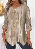 Modlily Gray Brown Ombre Long Sleeve Round Neck Blouse - M