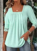 Modlily Light Green Long Sleeve Square Neck T Shirt - L