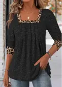 Modlily Black Leopard Long Sleeve Square Neck T Shirt - XL