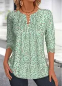 Modlily Grass Green Ditsy Floral Print Long Sleeve Blouse - XL