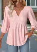 Modlily Light Pink 3/4 Sleeve Split Neck Blouse - XL