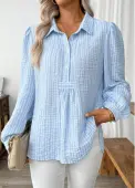 Modlily Light Blue Striped Long Sleeve Turn Down Collar Shirt - L