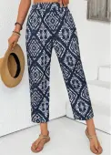 Modlily Navy Tribal Print Straight Leg Elastic Waist Pants - M