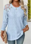 Modlily Light Blue Long Sleeve Round Neck T Shirt - XXL