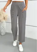 Modlily Light Grey Straight Leg Elastic Waist Mid Waisted Pants - M