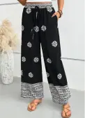 Modlily Black Tribal Print Wide Leg Elastic Waist Pants - L