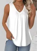 Modlily White Sleeveless V Neck Tank Top - L