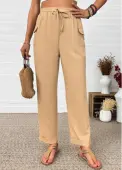 Modlily Dark Camel Straight Leg Elastic Waist High Waisted Pants - S