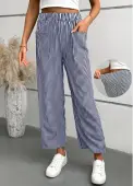 Modlily Blue Striped Straight Leg Elastic Waist Mid Waisted Pants - M