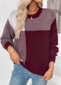Modlily Deep Red Tummy Coverage Striped Long Sleeve Sweater - L