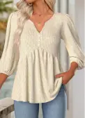 Modlily Beige 3/4 Sleeve Split Neck Blouse - XL