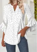 Modlily Multi Color Polka Dot 3/4 Sleeve Split Neck Blouse - S