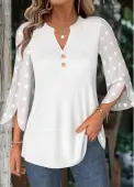 Modlily White 3/4 Sleeve Split Neck Blouse - S