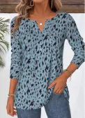 Modlily Dusty Blue Geometric Print Long Sleeve T Shirt - M