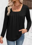 Modlily Black Long Sleeve Square Neck T Shirt - S