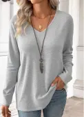 Modlily Light Grey Long Sleeve V Neck T Shirt - XXL