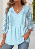 Modlily Light Blue 3/4 Sleeve V Neck Blouse - M