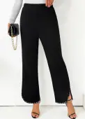 Modlily Black Pocket Straight Leg Elastic Waist High Waisted Pants - S