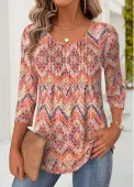 Modlily Multi Color Tribal Print 3/4 Sleeve T Shirt - XL