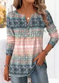 Modlily Multi Color Tribal Print Long Sleeve T Shirt - XXL