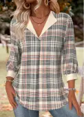 Modlily Multi Color Plaid 3/4 Sleeve V Neck Shirt - L