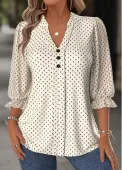 Modlily Beige Geometric Print 3/4 Sleeve Stand Collar Blouse - M