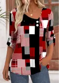 Modlily Deep Red Geometric Print T Shirt - M