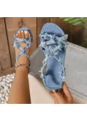 Modlily Denim Blue Color Peep Toe Falt - 38