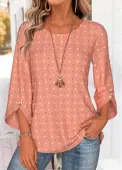 Modlily Dusty Pink 3/4 Sleeve Round Neck Blouse - XL