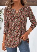 Modlily Multi Color Ditsy Floral Print Long Sleeve T Shirt - L