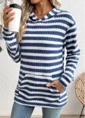 Modlily Blue Kangaroo Pocket Striped Long Sleeve Hoodie - XL