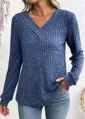 Modlily Blue Long Sleeve V Neck Sweatshirt - L