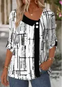 Modlily White Geometric Print Shirt - XXL