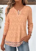 Modlily Orange Tribal Print Long Sleeve Split Neck T Shirt - S