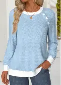 Modlily Light Blue Tummy Coverage Long Sleeve Round Neck Sweatshirt - XL