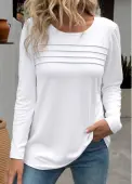 Modlily White Long Sleeve Round Neck T Shirt - L