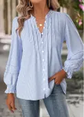 Modlily Blue Tummy Coverage Striped Long Sleeve Split Neck Blouse - M