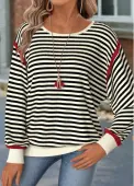 Modlily Beige Tummy Coverage Striped Long Sleeve T Shirt - XL
