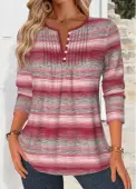 Modlily Multi Color Tuck Stitch Striped Long Sleeve Blouse - M