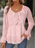 Modlily Light Pink Long Sleeve Heart Collar Blouse - M