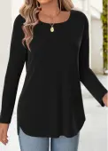 Modlily Black 3/4 Sleeve Square Neck T Shirt - S