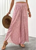 Modlily Pink Ditsy Floral Print Wide Leg Elastic Waist Pants - L