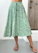 Modlily Sage Green Ditsy Floral Print A Line Skirt - S