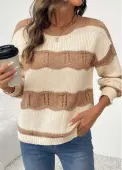 Modlily Beige Long Sleeve Round Neck Sweater - M