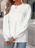 Modlily White Long Sleeve Round Neck Sweatshirt - L