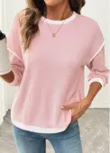 Modlily Pink Patchwork Long Sleeve Round Neck Sweatshirt - S
