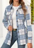 Modlily Light Blue Tummy Coverage Plaid Long Sleeve Shirt - S